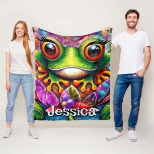Frosch Whimsical Abstrakt Art Personalisiert Fleecedecke