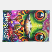 Frosch Whimsical Abstrakt Art Personalisiert Geschirrtuch (Horizontal)