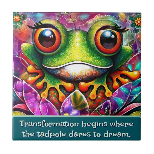 Frosch Whimsical Abstrakte Kunst Florale Personali Fliese (Vorderseite)