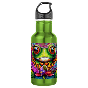 Frosch Whimsical Abstrakte Malerei Kunst Blumengrü Edelstahlflasche