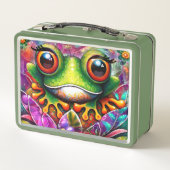 Frosch Whimsical Abstrakte Malerei Kunst Blumengrü Metall Brotdose (Rückseite)