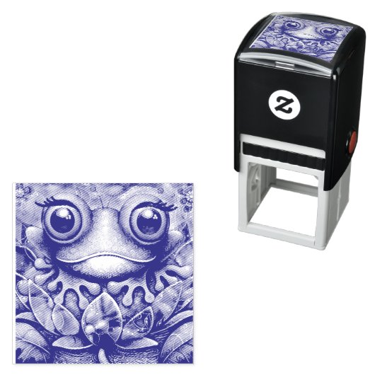 Frosch Whimsical Abstrakte Malerei Kunst Blumengrü Permastempel (Beispiel)