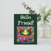 Frosch Whimsical Abstrakte Malerei Kunst Blumengrü Postkarte (Stehend Vorderseite)
