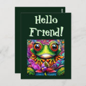 Frosch Whimsical Abstrakte Malerei Kunst Blumengrü Postkarte (Vorne/Hinten)