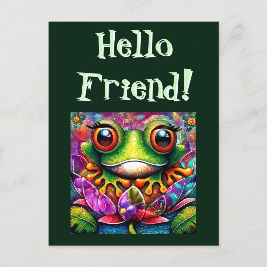 Frosch Whimsical Abstrakte Malerei Kunst Blumengrü Postkarte (Vorderseite)