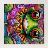Frosch Whimsical Abstrakte Malerei Kunst Blumengrü Puzzle (Horizontal)