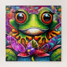 Frosch Whimsical Abstrakte Malerei Kunst Blumengrü