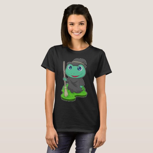 Frosch Witch Broom T-Shirt (Vorne ganz)