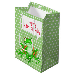 Frosch zum 80. Geburtstag auf Polka Dots Mittlere Geschenktüte