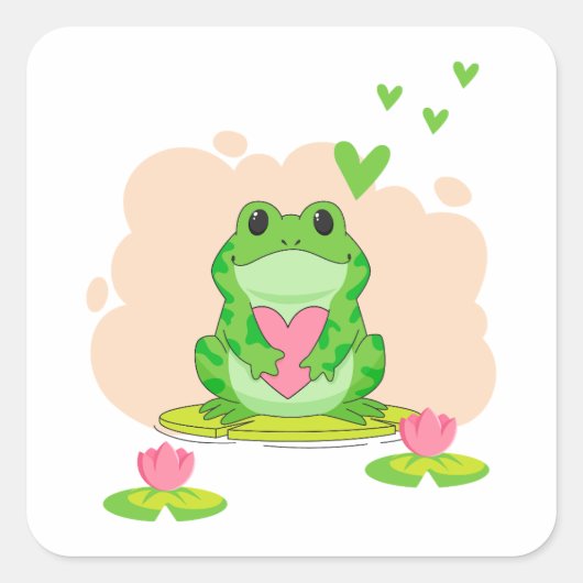 Frosch zum Valentinstag Quadratischer Aufkleber (Vorderseite)