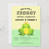 Froschbaby 1. Geburtstag grüne Konfetti personalis Einladung (Vorderseite)