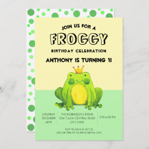 Froschbaby 1. Geburtstag grüne Konfetti personalis Einladung