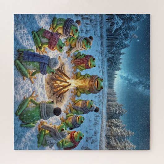 Frösche Ansammlung um ein Lagerfeuer Puzzle (Horizontal)