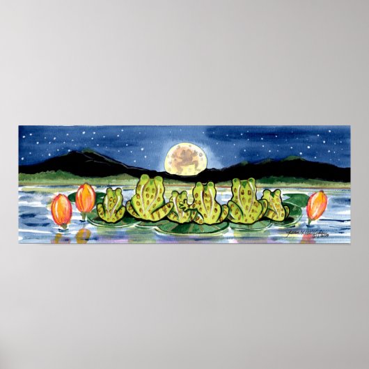 Frösche auf dem Lily Pad Pond Watching Moon Poster (Vorne)