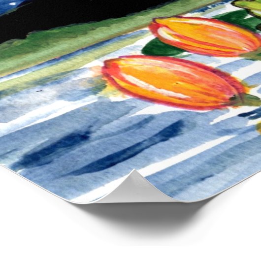 Frösche auf dem Lily Pad Pond Watching Moon Poster (Ecke)