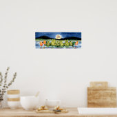 Frösche auf dem Lily Pad Pond Watching Moon Poster (Küche)