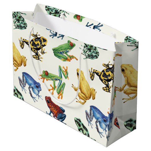 Frösche auf natürlichem Weiß Große Geschenktüte (Rückseite Schrägansicht)