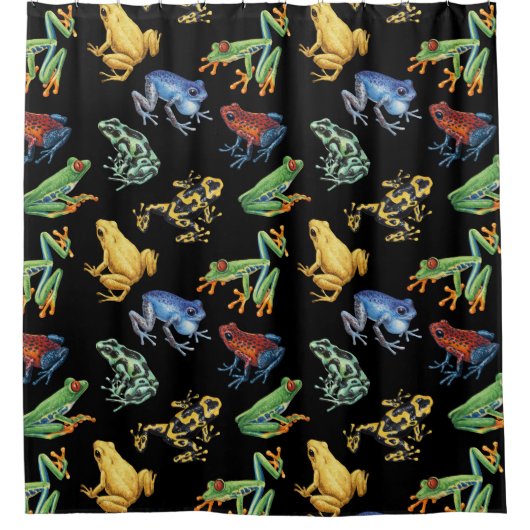 Frösche auf schwarz duschvorhang (Vorderseite)