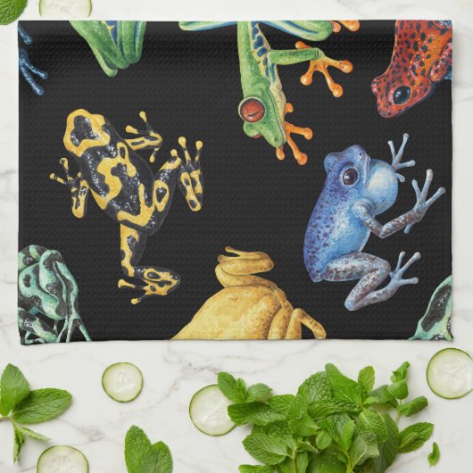 Frösche auf schwarz geschirrtuch (Gefaltet)