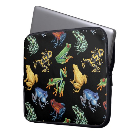 Frösche auf schwarz laptopschutzhülle (Vorderseite Links)