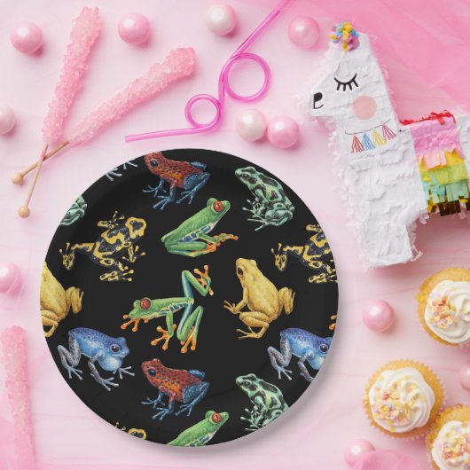 Frösche auf schwarz pappteller (Party)