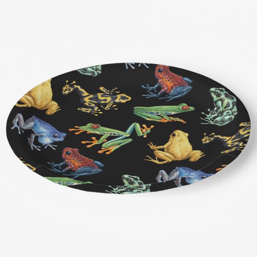 Frösche auf schwarz pappteller (Schrägansicht)