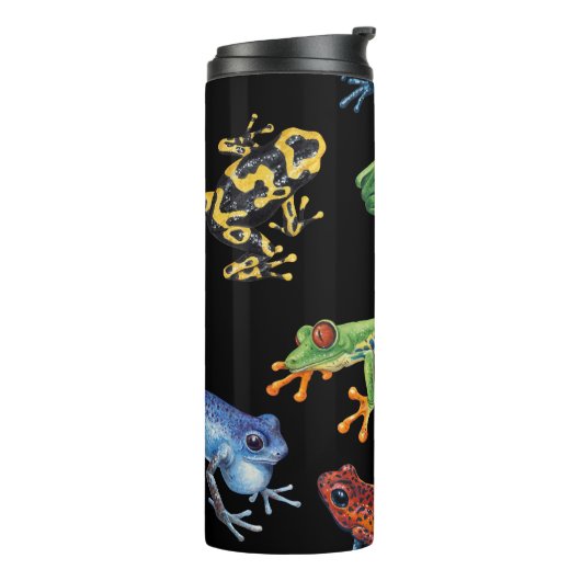 Frösche auf schwarz thermosbecher (Nach links gedreht)