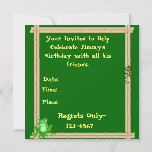 Frösche-BROTHTAGINVITATION Einladung (Rückseite)