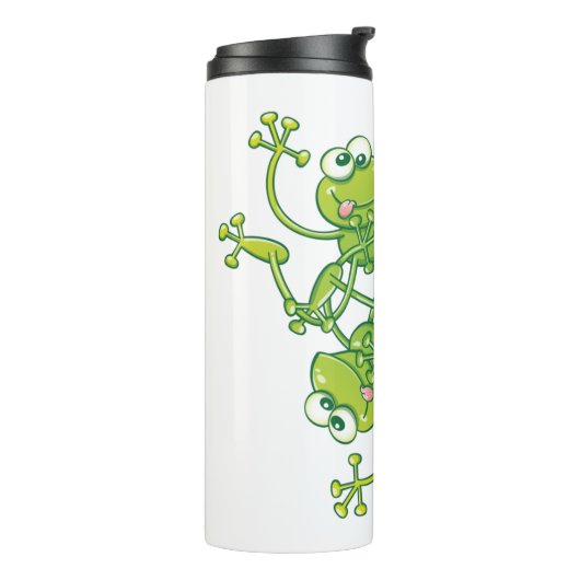 Frösche, die im Musterdesign schwingen und Spaß ha Thermosbecher (Nach links gedreht)