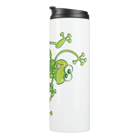 Frösche, die im Musterdesign schwingen und Spaß ha Thermosbecher (Nach rechts gedreht)