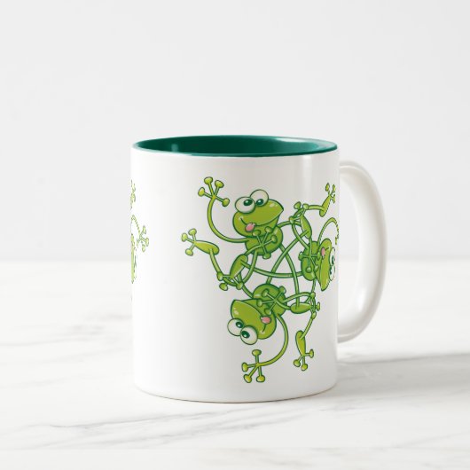Frösche, die im Musterdesign schwingen und Spaß ha Zweifarbige Tasse (VorderseiteRechts)