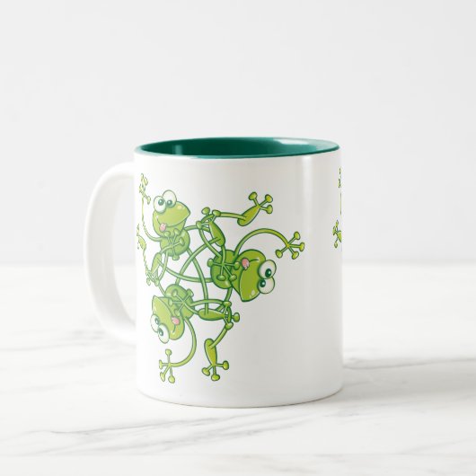 Frösche, die im Musterdesign schwingen und Spaß ha Zweifarbige Tasse (Vorderseite Links)