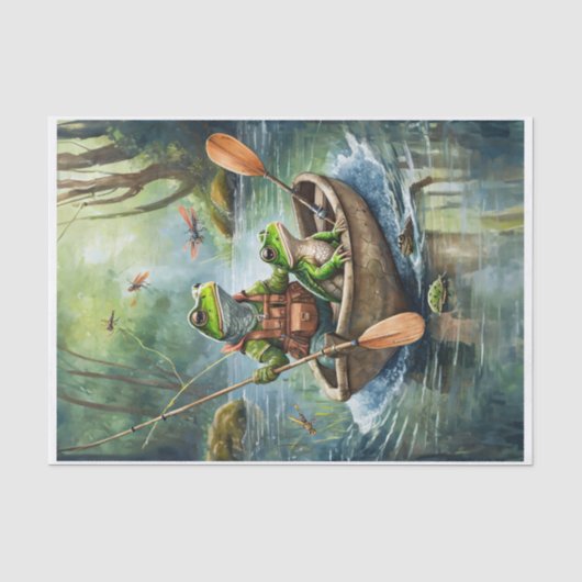 Frösche Fischen in einem Boot auf dem Fluss Seidenpapier (Vorderseite)