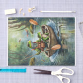 Frösche Fischen in einem Boot auf dem Fluss Seidenpapier (Handwerk)