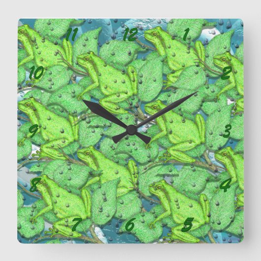 Frösche, Frösche, Frösche Quadratische Wanduhr (Vorderseite)