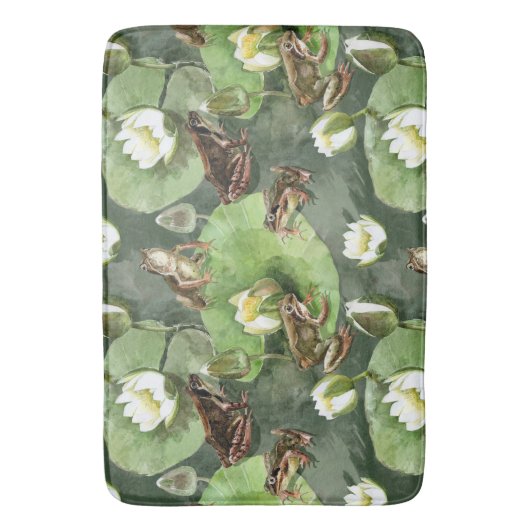 Frösche - grüne und weiße Wasserlilien Badematte (Vorderseite Vertikal)