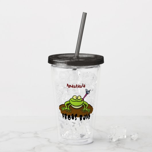 Frösche herrschen lustig-grüner Frosch-Cartoon Acryltrinkbecher (Rückseite Ice)