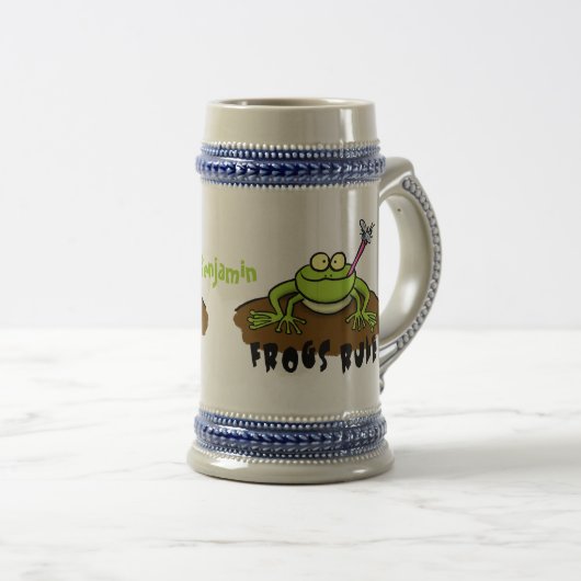 Frösche herrschen lustig-grüner Frosch-Cartoon Bierglas (VorderseiteRechts)