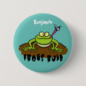 Frösche herrschen lustig-grüner Frosch-Cartoon Button (Vorderseite)