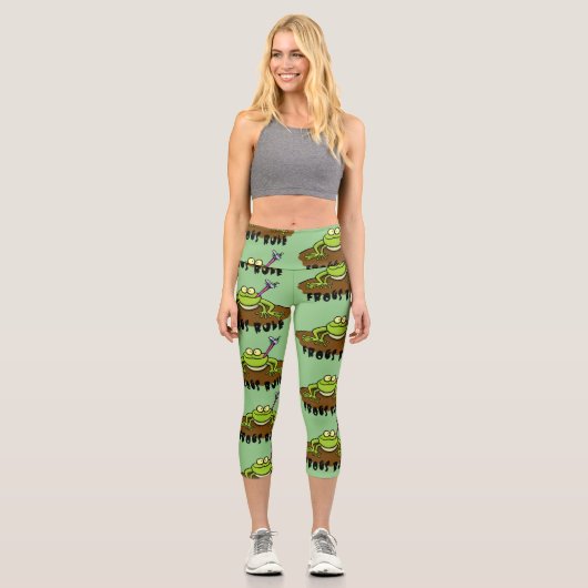 Frösche herrschen lustig-grüner Frosch-Cartoon Capri Leggings (Vorderseite)