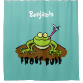 Frösche herrschen lustig-grüner Frosch-Cartoon Duschvorhang (Vorderseite)
