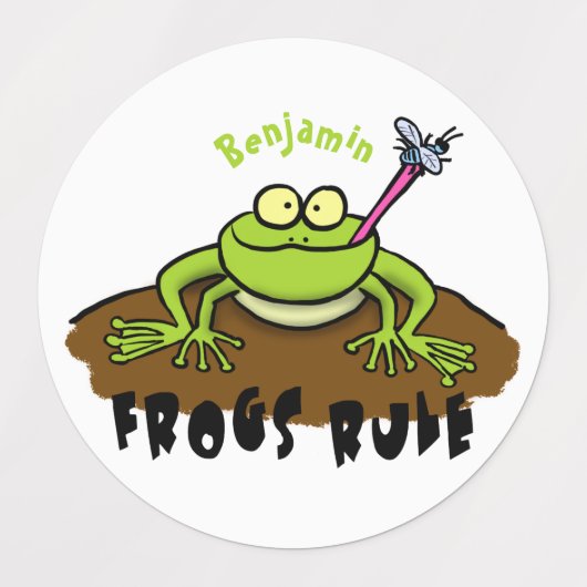 Frösche herrschen lustig-grüner Frosch-Cartoon Etiketten (Design 1)