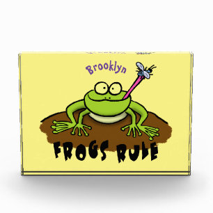 Frösche herrschen lustig-grüner Frosch-Cartoon Fotoblock