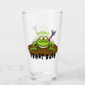Frösche herrschen lustig-grüner Frosch-Cartoon Glas (Vorderseite)