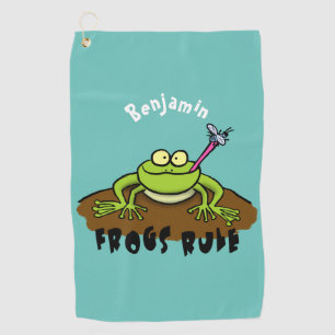 Frösche herrschen lustig-grüner Frosch-Cartoon Golfhandtuch