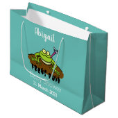 Frösche herrschen lustig-grüner Frosch-Cartoon Große Geschenktüte (Vorderseite Schrägansicht)