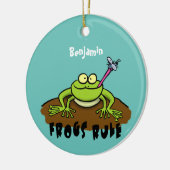 Frösche herrschen lustig-grüner Frosch-Cartoon Keramik Ornament (Links)
