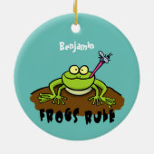 Frösche herrschen lustig-grüner Frosch-Cartoon Keramik Ornament (Hinten)