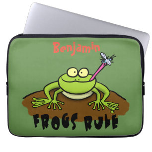 Frösche herrschen lustig-grüner Frosch-Cartoon Laptopschutzhülle