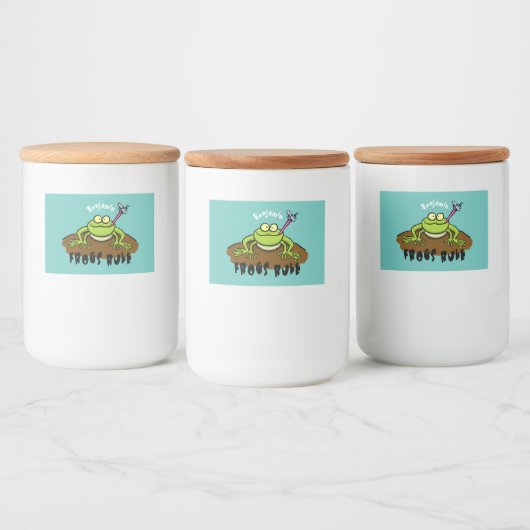 Frösche herrschen lustig-grüner Frosch-Cartoon Lebensmitteletikett (Flaschen)